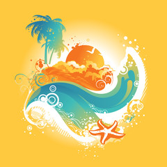 Fototapeta na wymiar Tropical island in the sea, vector illustration