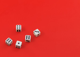 The dice on  red   background.