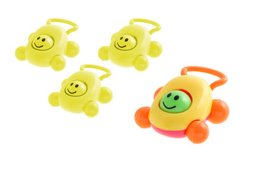 Colorful smiley baby rattle cars
