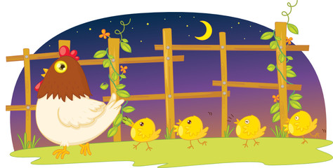 chicken on a farm illustration