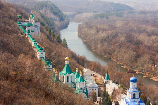 aerial view of cave-monastery in Svjatogorsk