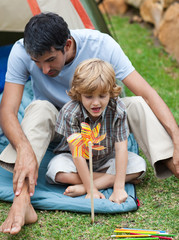 Father and son camping