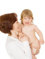 Small baby with mother isolated