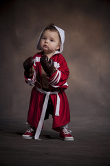 Little boxer with gloves and robe
