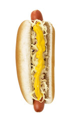 hot dog with sauerkraut and mustard