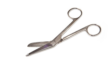 surgical siccors isolated on a white studio background.