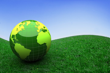 Fototapeta na wymiar 3d green globe on grass