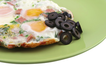 fried eggs and black olives