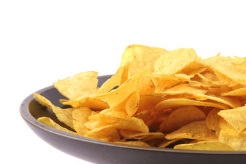 fried chips on dish over white