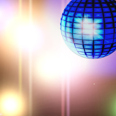Blue disco ball with colored lights background