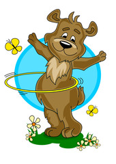 little cartoon bear improve hula hooping technique