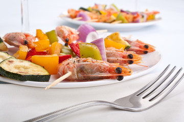 vegetable and shrimp kebabs
