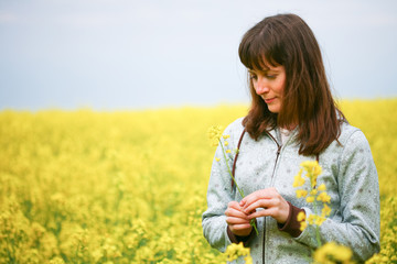 Beauty woman in flower field