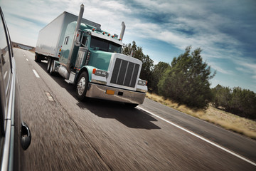 American truck driving on freeway road