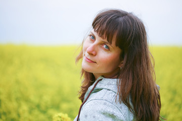 Beauty woman in flower field