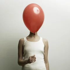 Fotobehang Young woman with head - balloon © Egor Mayer