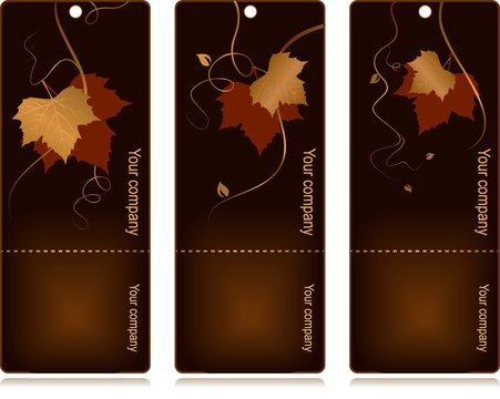 3 Elegant Tags With Red Golden Autumn Leaves On Dark