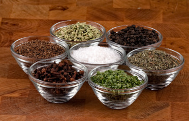 indian spices on wooden table