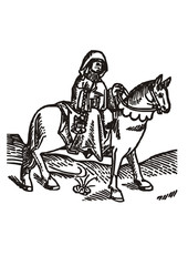 The Prioress woodcut isolated vector illustration