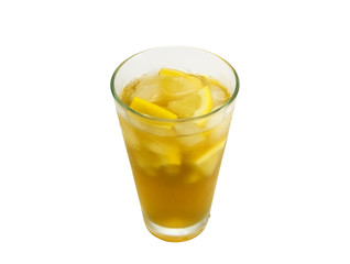 Glass cool ice tea with the pieces of lemon