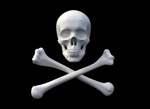 3D rendered skull and bones forming a pirate flag