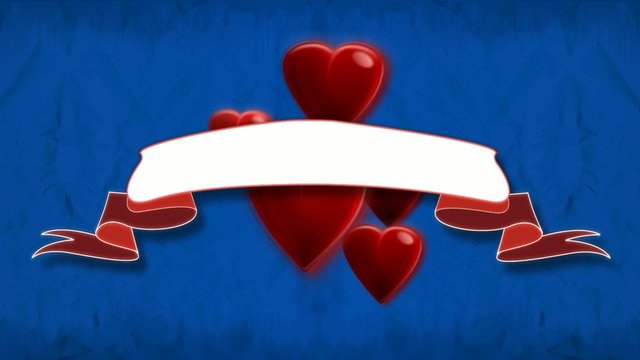 Ruban vierge et coeurs fond bleu