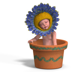 baby in flower pot
