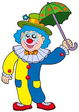Funny clown holding umbrella