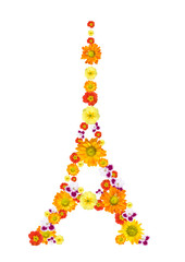 eiffel tower from flowers isolated on white