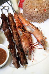 Fried rice eastern cuisine with sate and seafood