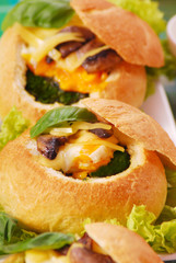 baked buns filled spinach and egg