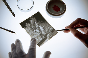 retouching a sheet film negative, image editing, craft