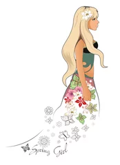 Crédence de cuisine en verre imprimé Femme fleurs Une illustration d& 39 une fille de printemps blonde