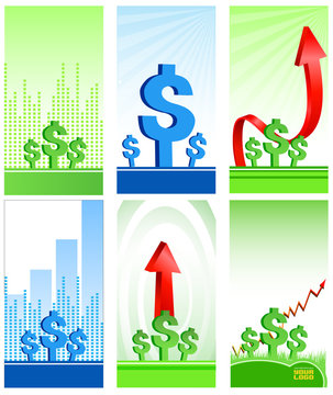 Business & Finance card. Arrow, daigram and symbols of dollars