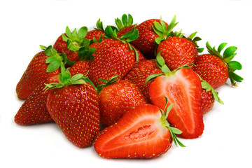 Juicy strawberries isolated on white