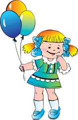 Nice girl on the white background. Happy childhood.