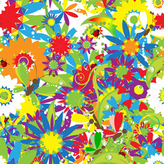 Naklejka premium Summer day. Floral seamless background for your design