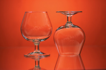 glass on a mirror and reflection