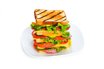 Plate with sandwich isolated on the white