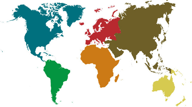Continents presented with different colors.