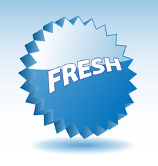 3D blue vector star badge with word fresh for marketing.