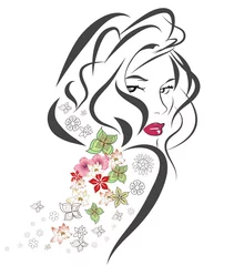 Poster Silhouet van vrouw met bloemen © Vasilis Akoinoglou