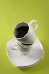 Stacked cups of hot coffee