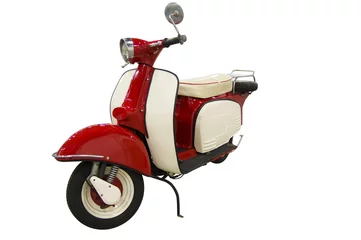 Photo sur Plexiglas Scooter Scooter vintage rouge et blanc (chemin inclus)