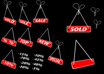 Set of red advertising tags; clip-art