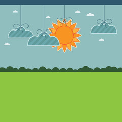 landscape background with clouds and sun decorations
