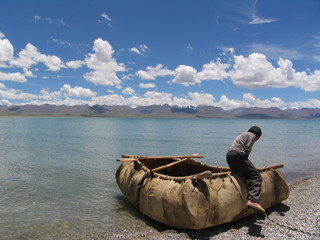 Traditional Leather Boat, Tibet