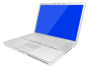 Stylish aluminum glossy laptop with blue screen