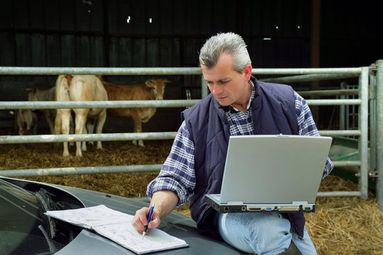 agriculteur travaillant sur un ordinateur portable