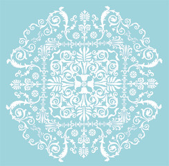 white on blue circle decoration